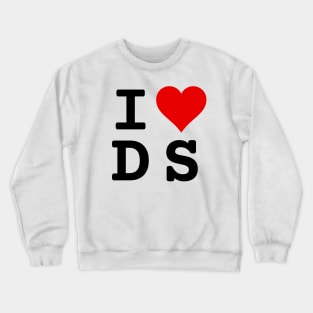 I Love DS | Stylized Abbreviation Heart Logo Black Crewneck Sweatshirt